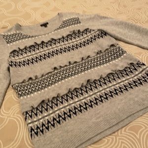 Talbots sweater, gray, ruffles, geo. print, M